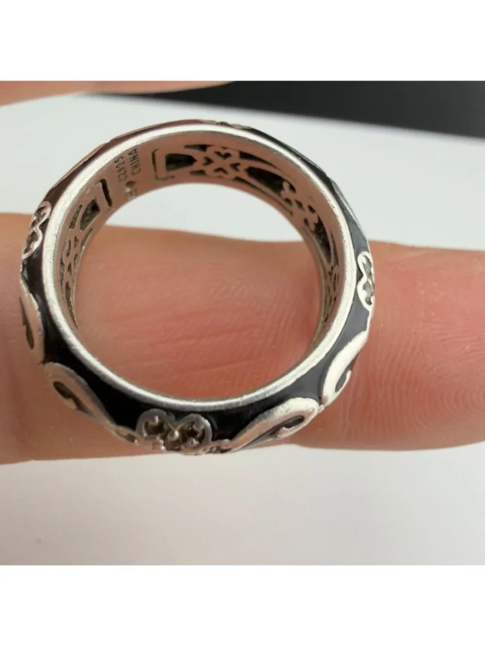 Hidalgo Sterling Silver Black Enamel CZ 925 Band Ring Size 7